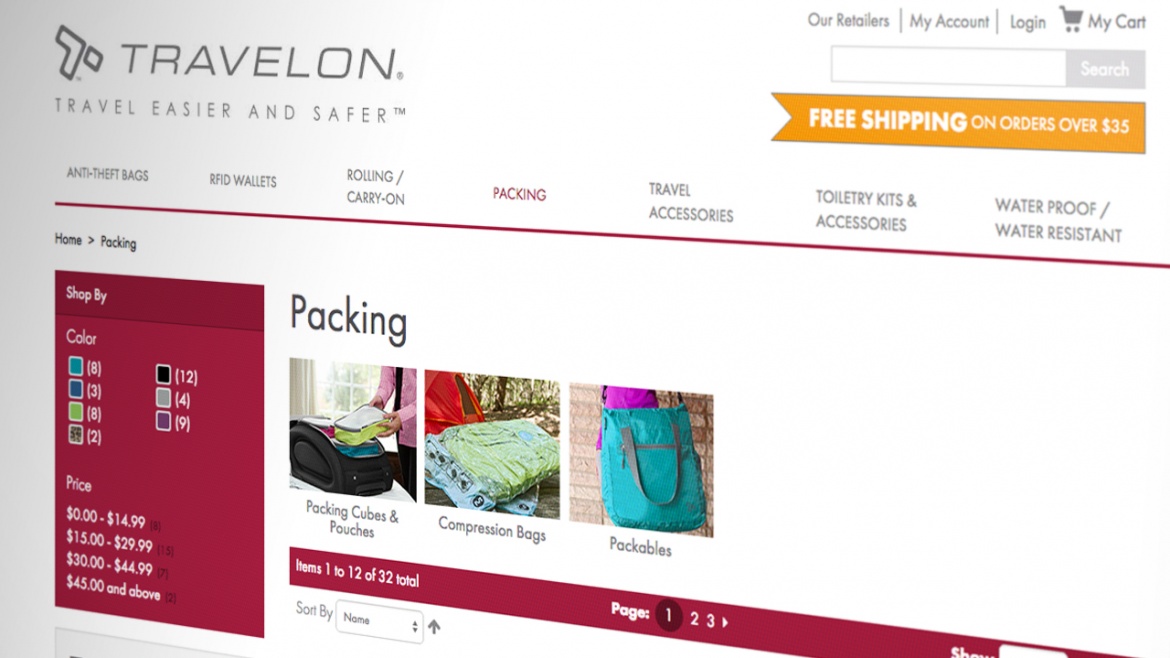 Travelon e-commerce website product detail page