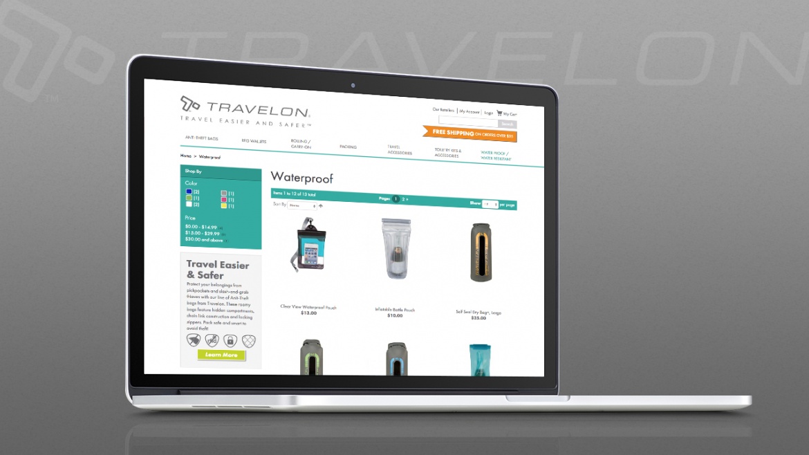 Travelon e-commerce website product grid list view