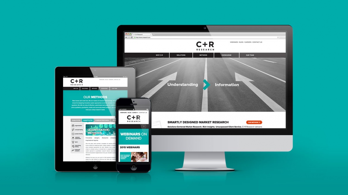 C+R Research website shown on desktop, tablet and mobile