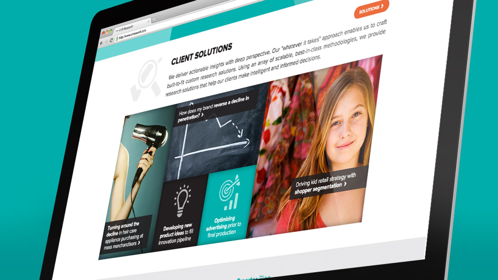 C+R Research website client solutions section of home page